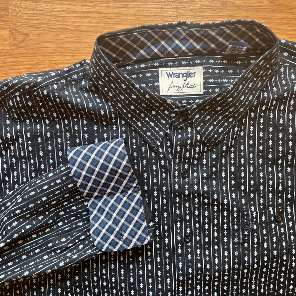 Wrangler George Strait Mens 3XLT Black Arrow Print Western Button Down Shirt